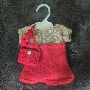 Handmade Multicolor Knit Doll Outfit with Pink Skirt